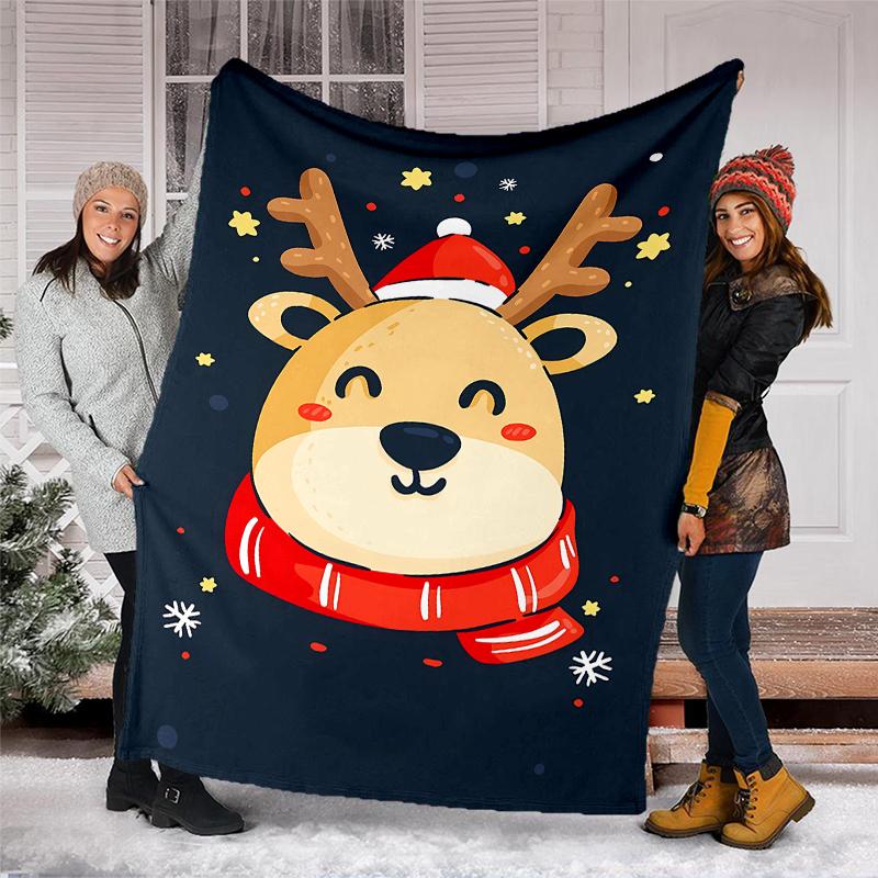 Christmas reindeer Theme Printed Blanket - Perfect for Couch, Bed, Travel & Outdoor Use | Machine Washable, Cozy & Durable.