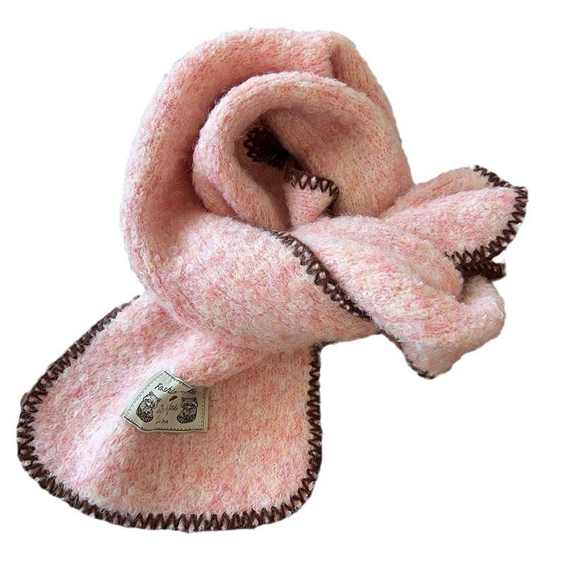 New Style Knitted Contrasting Edged Scarf for Women High End Retro Thickened and Warm Korean Version All Match Scarf for Winter