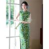 New Chinese green printed cheongsam dress women's sleeveless improved small medium and long version daily high sense summer