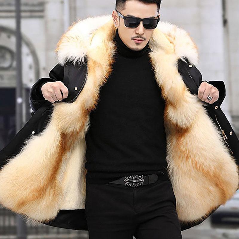 Мужская парка с подкладкой из цельного меха норки, новый зимний стиль, меховое пальто мехом к коже, имитация кашемира норки, средней длины
