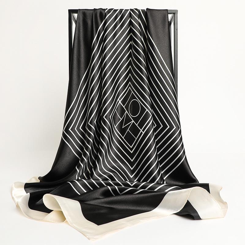 90X90CM Scarves Women Print Hair Neck Square Silk Scarf Office Ladies Shawl Bandana Handkerchief Headcloth Foulard Female Wraps