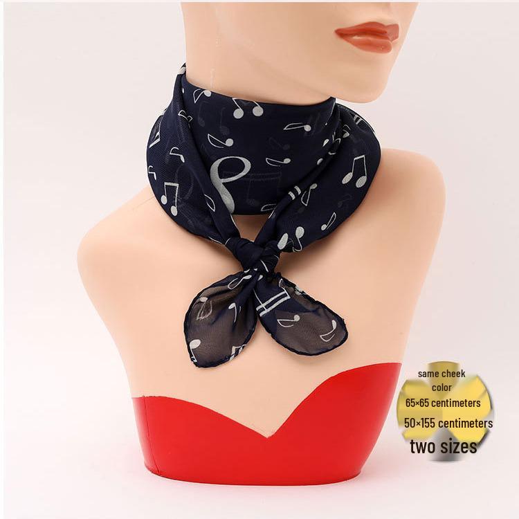 Женский шифоновый шарф на раннюю весну: Динамичные ноты, 4 цвета, квадрат 70 см, шелковый шейный платок с принтом