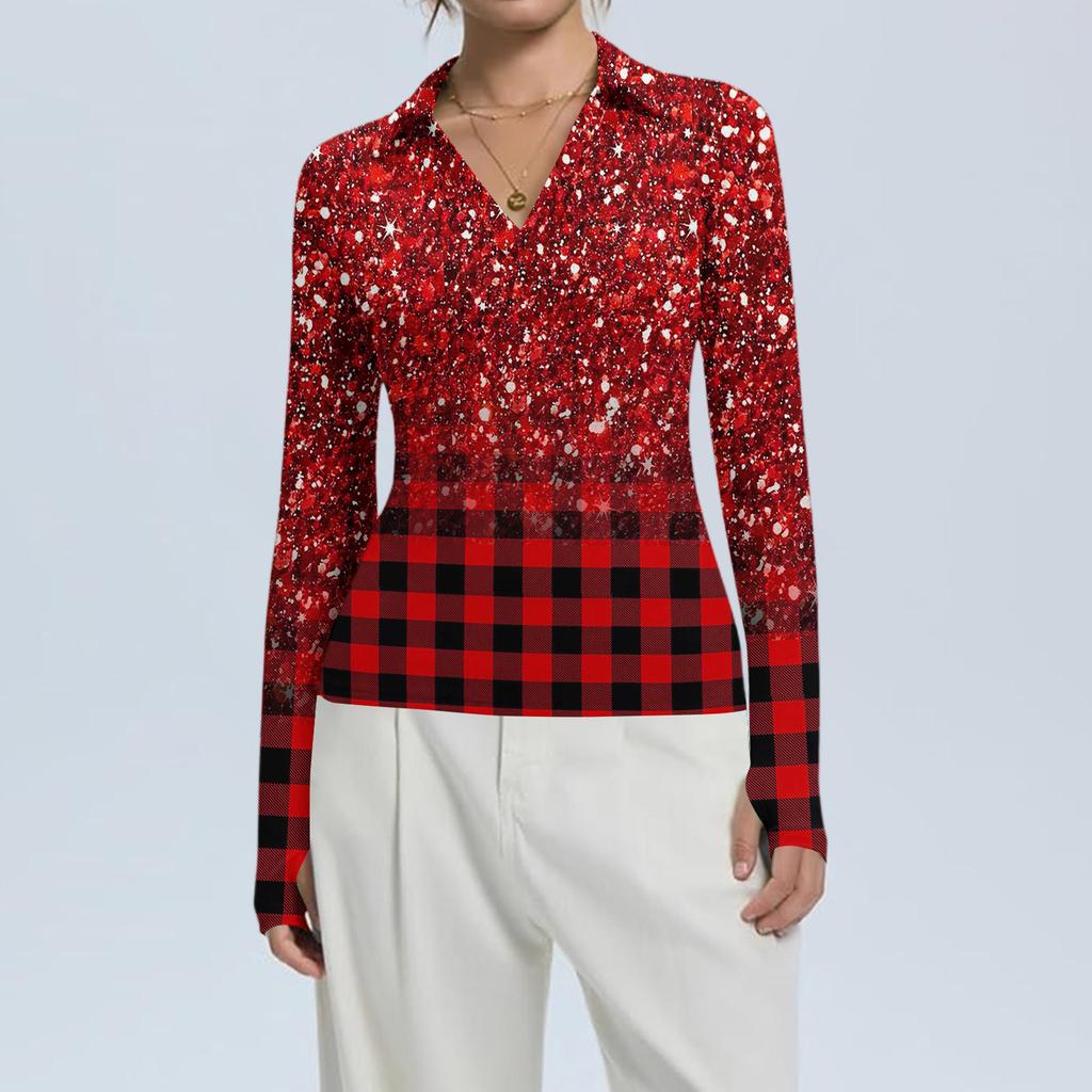 Женская Мода Повседневный Принт V-образный Вырез Длинный Рукав Застежка на Пуговицы Топ