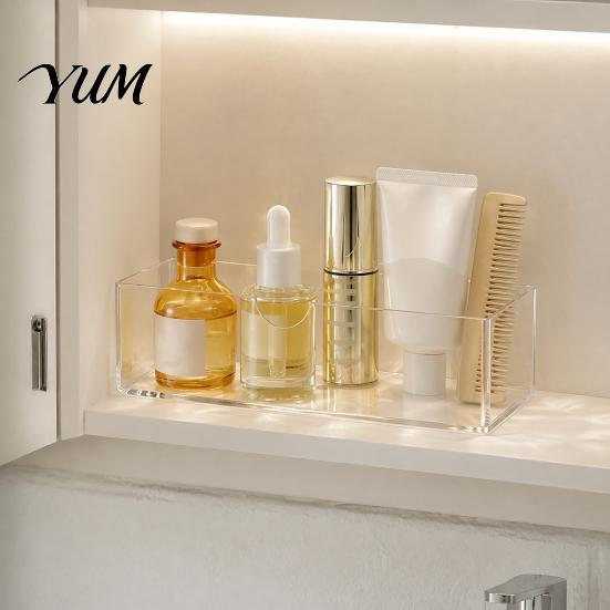 Compact Countertop Makeup Organizers Mirror Cabinet Storage Box, Highly Transparent Thickened PET Container, Stackable Vanity Drawer Dividers