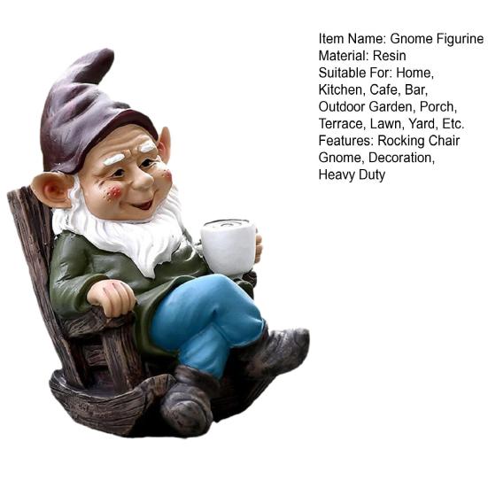Кресло-качалка, фигурка гнома из смолы, держащая кофейный гном, статуэтка эльфа, скульптура для внутреннего и наружного использования, сада, патио, двора, газона, украшение, орнамент