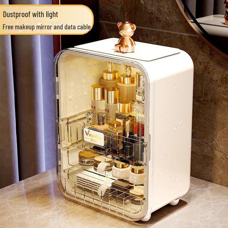 Вместительный пылезащитный ящик для хранения косметики с зеркалом для туалетного столика.
