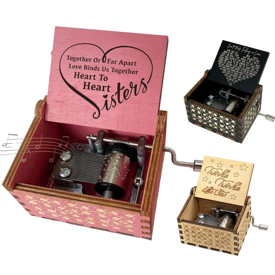 Деревянная музыкальная шкатулка с ручной ручкой, успокаивающая мелодия, выгравированные слова, мини-механическая музыкальная шкатулка