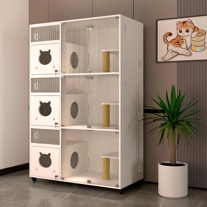 Three-Tier Solid Wood Cat Villa: Display, Boarding, Breeding, Birthing, and Cattery Cabinet.
