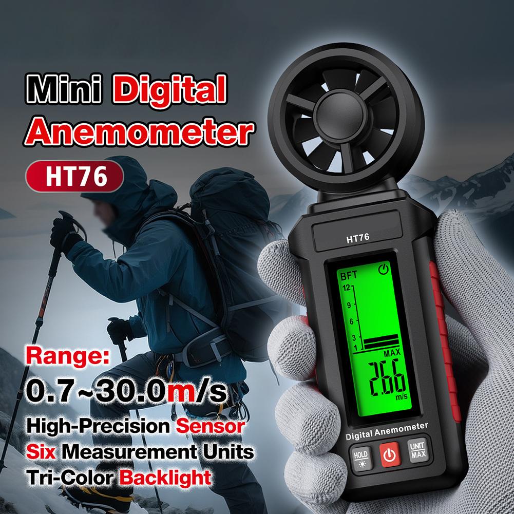 HT76 Anemometer Handheld Wind-Speed Meter With Backlight 0.7~30 M/S For Outdoor Sailing Flying Weather Measurement Gauge