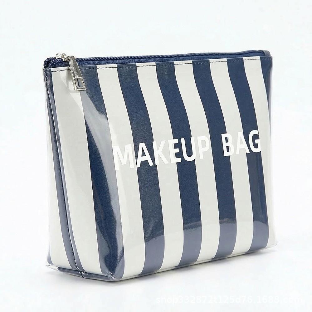 Waterproof PVC Cosmetic Bag Lightweight Toiletry Storage Bag Striped Makeup Bag Women