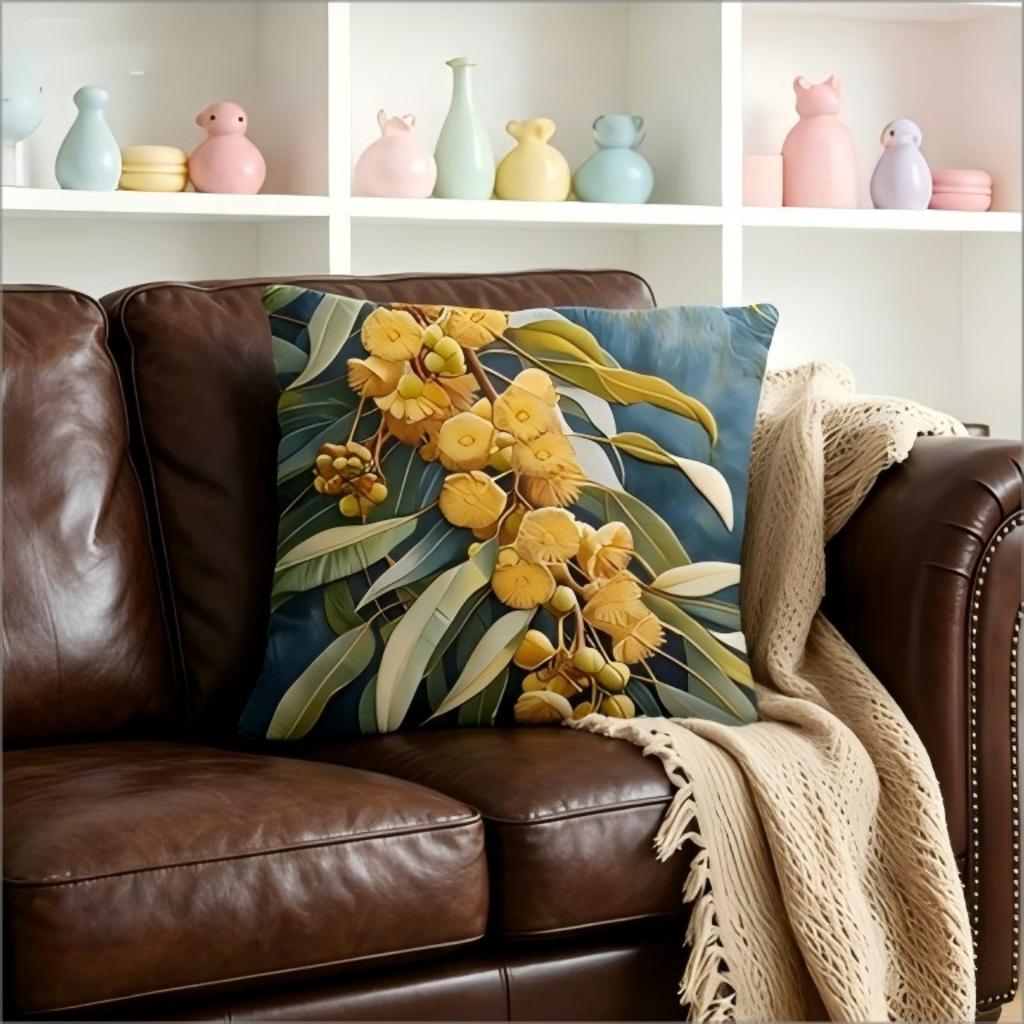 Double Sided Printed Eucalyptus Flower Pillow Cover Embossed Effect Boho Botanical Print Soft Throw Pillow Case For Home Decor