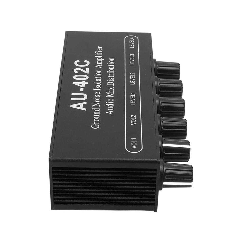 Stereo Dual Channel Audio Splitter 4 In 2 Out Mixer Ground Noise Isolation Amplifier with Cable