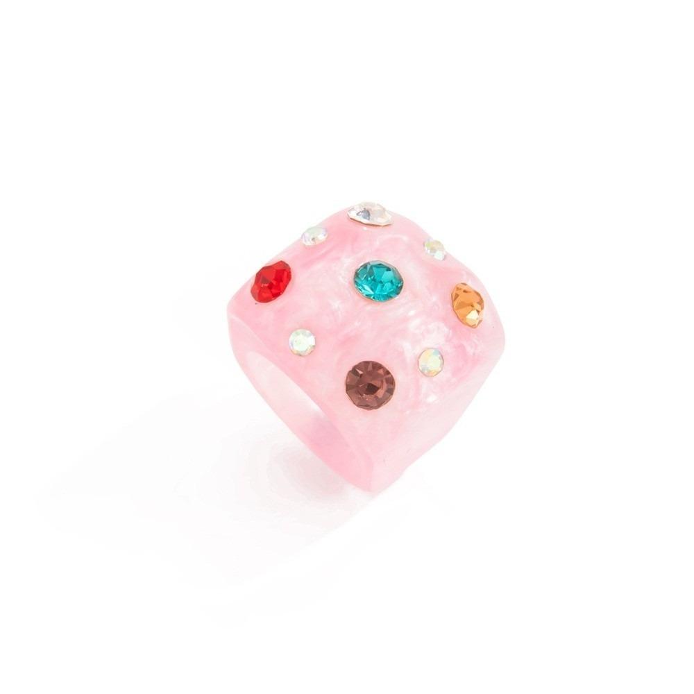 Square Shape Colorful Rhinestone Rings Jewelry Gift Square Ring Resin Finger Rings Valentine's Day