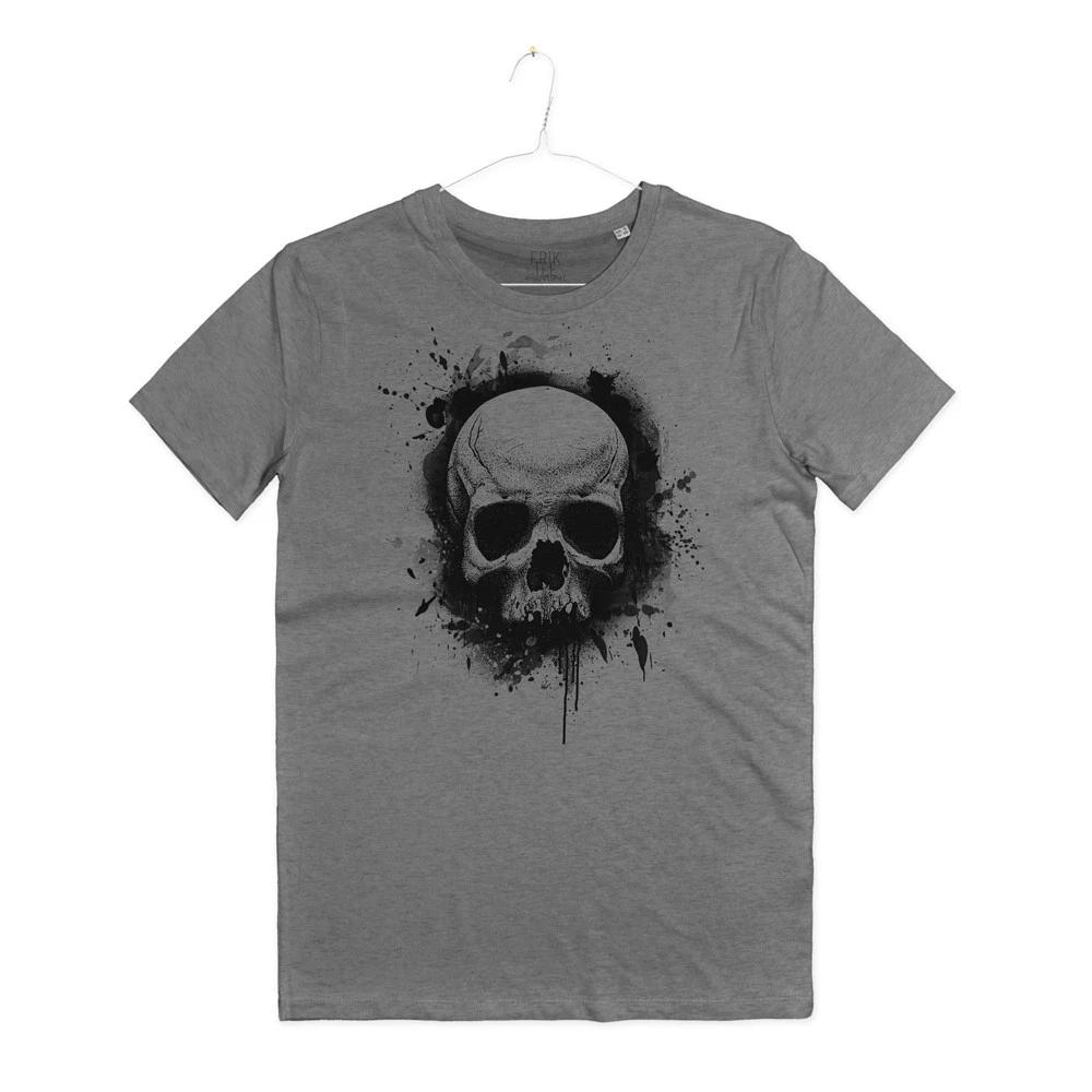 Men's Skull Studio Tattoo T-Shirt Black Ink Brush Tattoo Skull T-Shirt Man