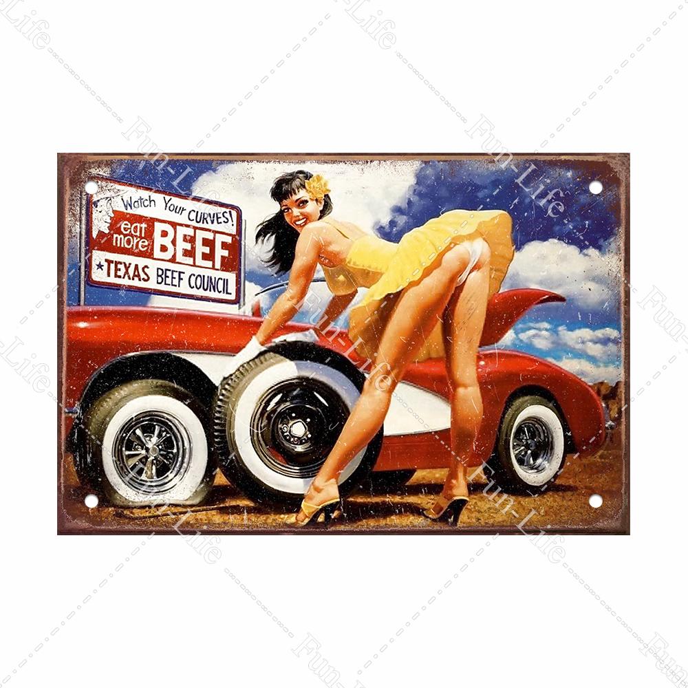 Красота девушки винтажный металлический плакат Ретро жесть Компактная автомобильная жестяная вывеска доска для домашнего паба, бара, кафе, гаража, декор стен 20x30 см