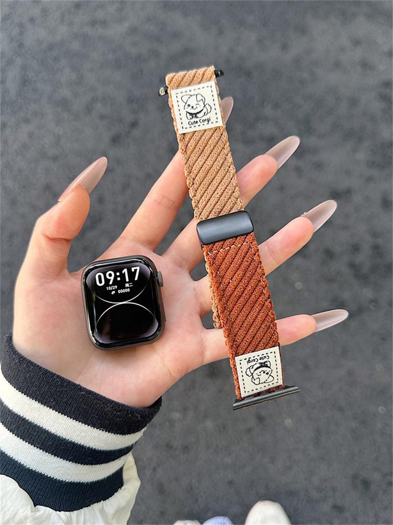 Cute Puppy Standard Corduroy Magnetic Buckle Strap For Applewatch10 Apple Watch S978 Generation Se