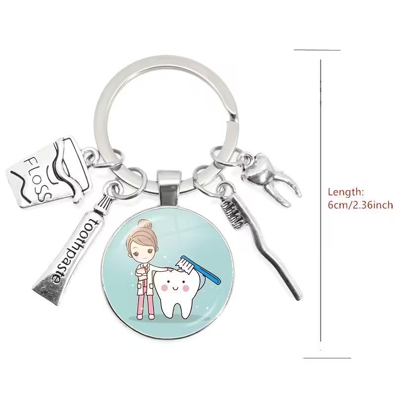 Care Dental Nurse Keychain With Medical Syringe And Stethoscope Gift Pattern