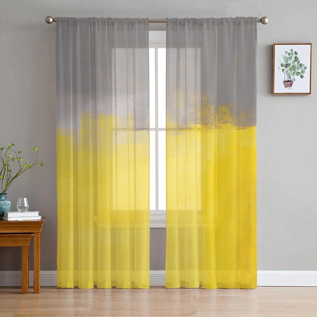 Oil Painting Abstract Geometric Yellow Modern Curtains for Living Room Tulle Curtains Window Sheer for Bedroom Accessories Decor