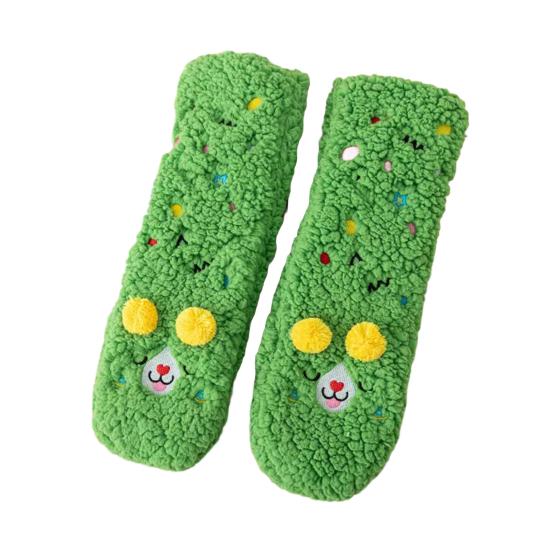 1 Pair Women Socks Cartoon Pattern Thickened Warm Knitting Socks Non-Slip Plush Pilling Resistant Floor Socks