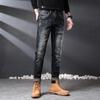 European And American Spring And Autumn Retro Slim Fit Ripped Patch Jeans For Men'S High-End Distressed Small Straight Leg Trendy Pants