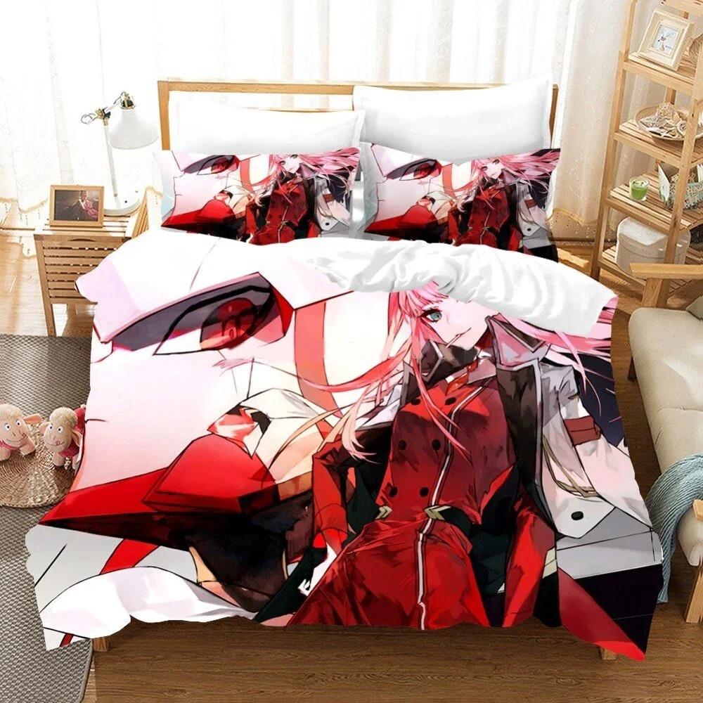 Аниме Darling in the Franxx 02 Zero Two Пододеяльник Постельное белье Двухместный Твин Полный Queen King Взрослый Дети Постельное белье Пододеяльник