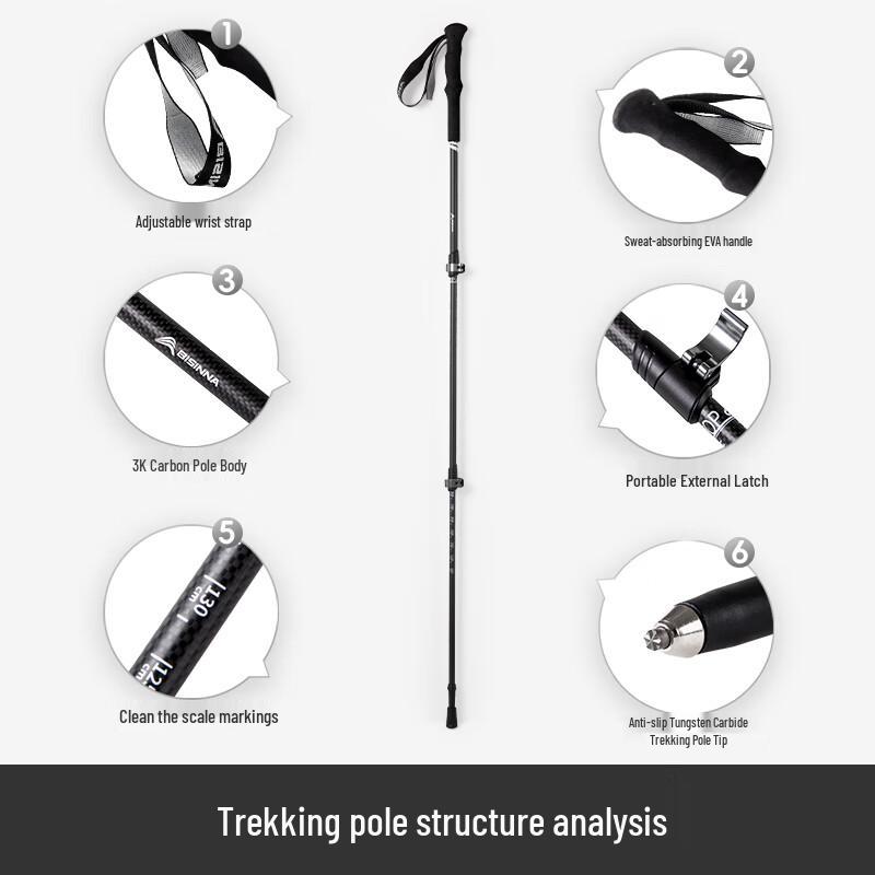 Beishanlang Ultralight Carbon Fiber Telescopic Trekking Pole