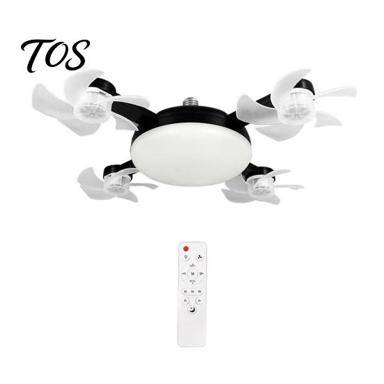 Quiet Room Fan with Light 3/4/5 Blade Ceiling & Remote Control, 2-in-1 Silent LED Drone E27 Socket Foldable Blades, 3-Speed Dimmable for Bedroom