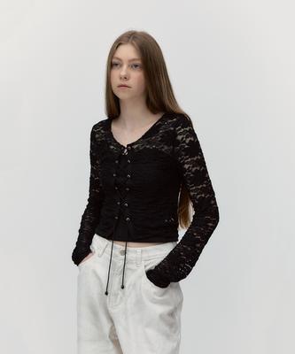 Мягкий топ с вышивкой-гладью Seoul Eyelet Garden Lace [Черный]