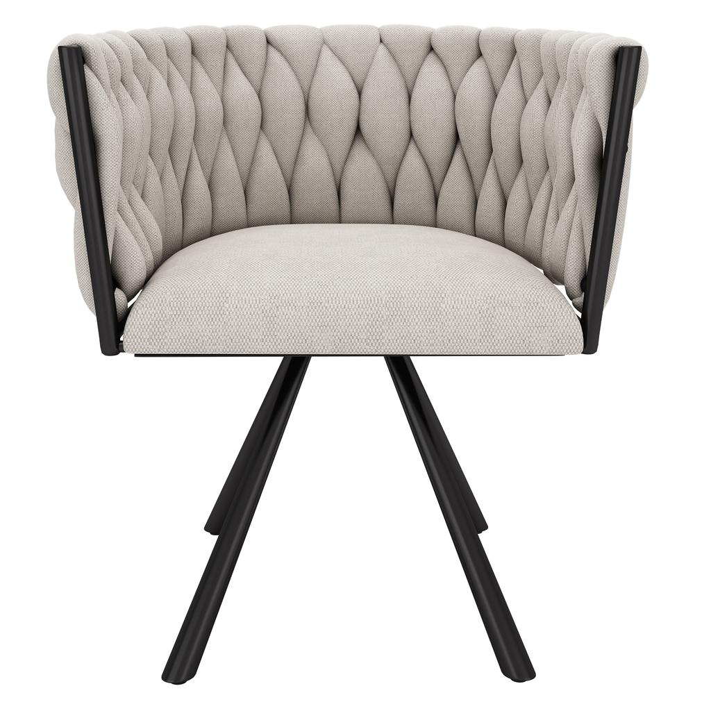Linen dining chair, set of 2, light-colored luxury living room bedroom swivel chair, leisure chair with four metal support legs, linen beige and black