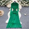 French Retro Turn-down Collar Long Sleeved Metal Buckle Dress for Women's Autumn Slimming Waist Knit Long Dresses