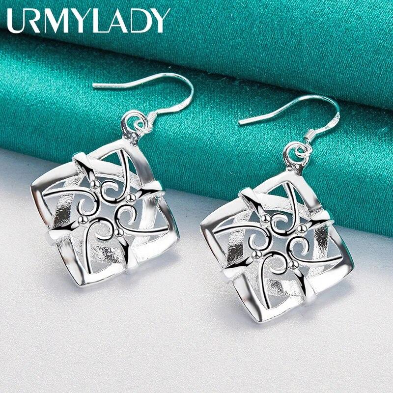 URMYLADY стерлингового серебра 925 пробы четыре листа цветок серьги для женщин очаровательные свадебные вечерние модные украшения