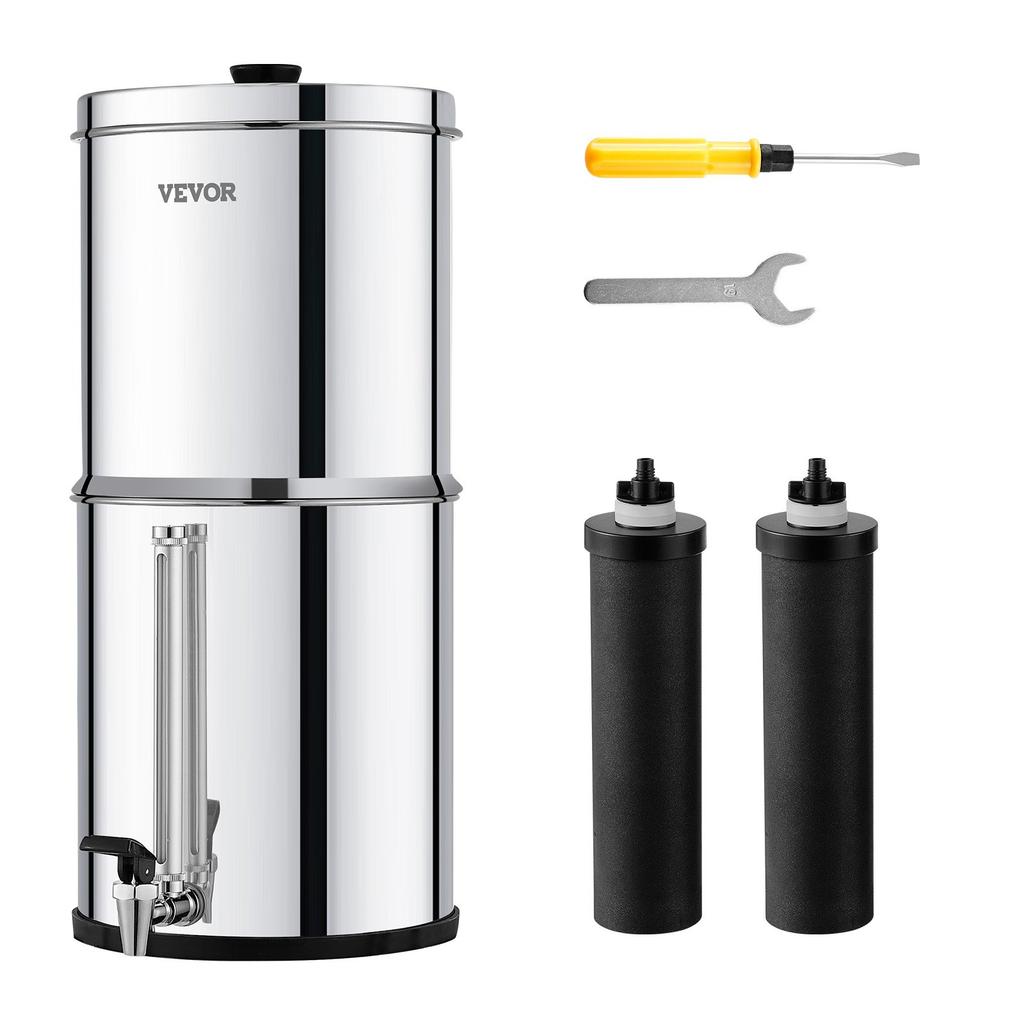 VEVOR Gravity-fed Water Filter System, 2.25G 304 Stainless-Steel Countertop System, Water Filtration System, Reduces Lead and up to 99% of Chlorine