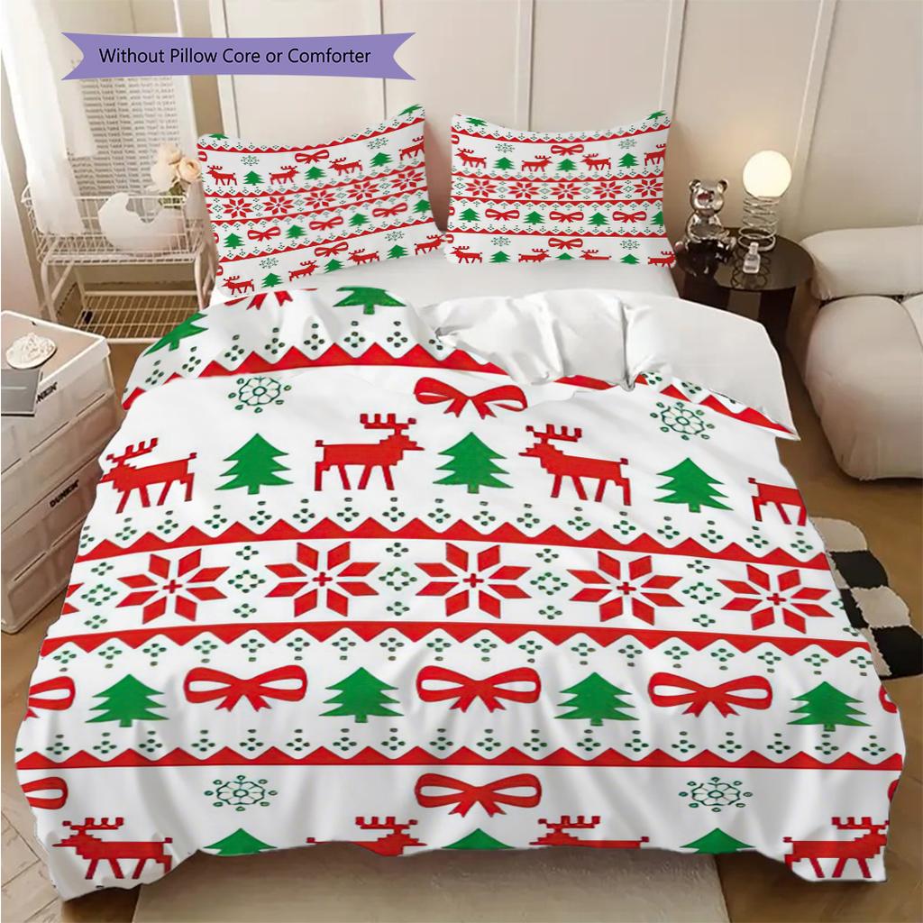 1PC Christmas theme pattern Bedding Quilt Set Quilt Cover Pillowcase Home Decoration Birthday Gift (1 * duvet cover + 2 * pillowcase, without core)