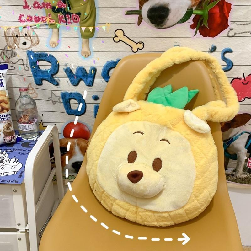 Плюшевая мультяшная сумка через плечо в виде щенка-ананаса и клубничного медведя, большая вместительная сумка-тоут для повседневного использования