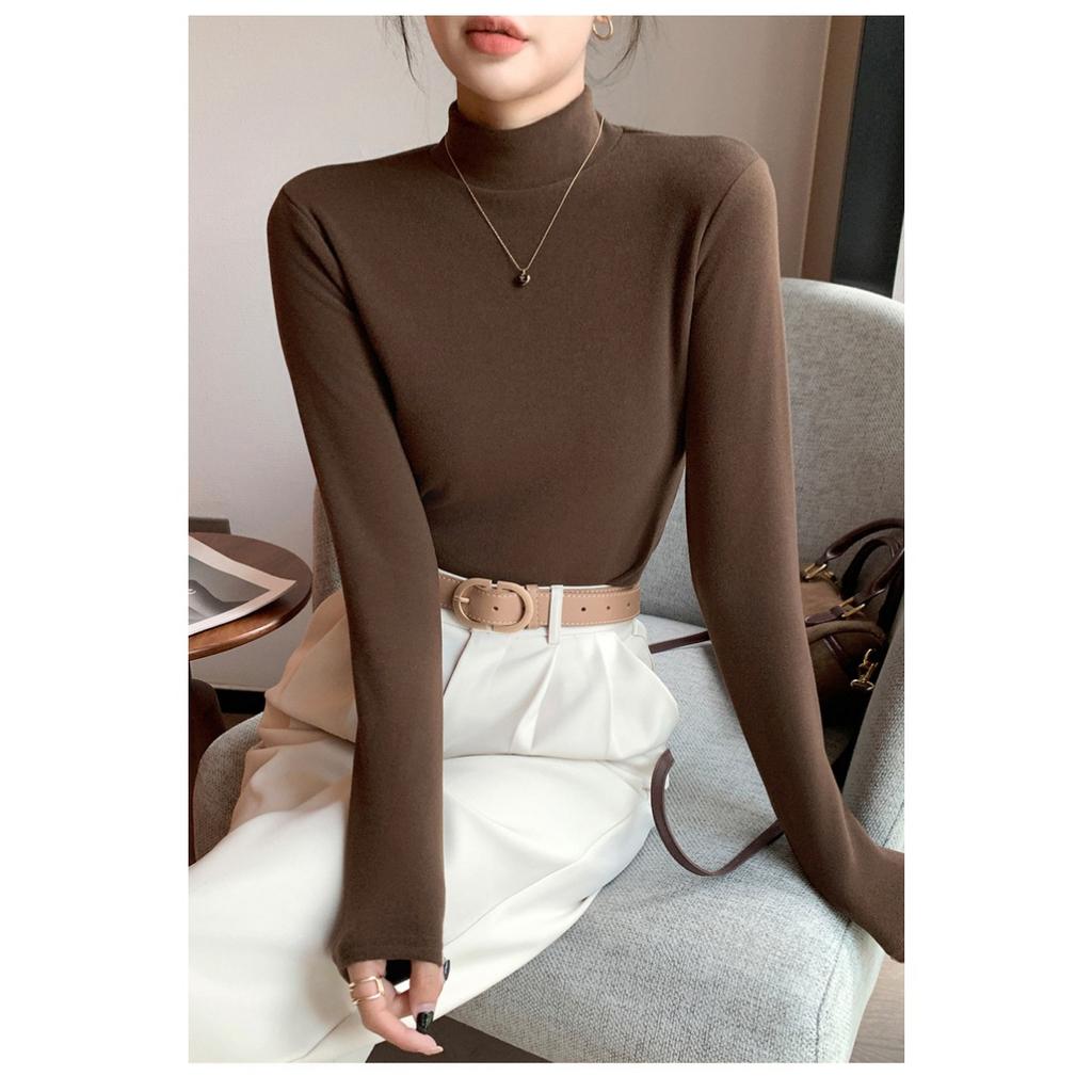 Базовая рубашка из двухстороннего немецкого бархата с полувысоким воротом для женщин, однотонная, с толстым бархатом внутри, теплая кофта с длинным рукавом