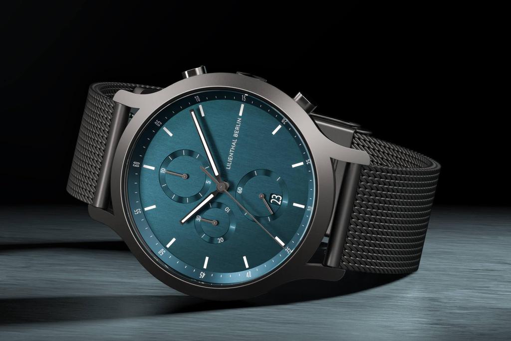 Lilianthal Berlin Chronograph Watch with Date Made in Gray Men's Display, Germany, C01-112-B023F,