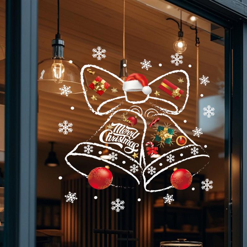 1PC Shop Window Christmas Decor Reusable Christmas Window Art Bell Pattern Window Stickers Holiday Store Front Decals 45x60cm