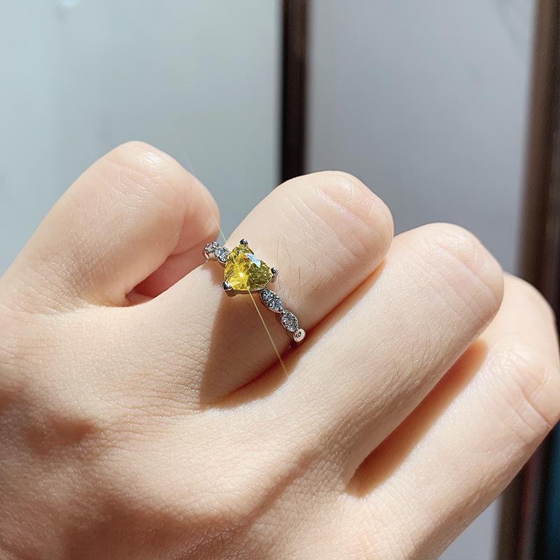 Новое кольцо Love Ring Женское бриллиантовое имитация розового бриллианта желтого бриллианта Простое цирконовое персиковое сердечко Кольцо Ювелирные изделия