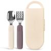 Mother K Silicone Spoon + Fork + Case Set, Ivory (spoon), Purple (fork), 1 Set