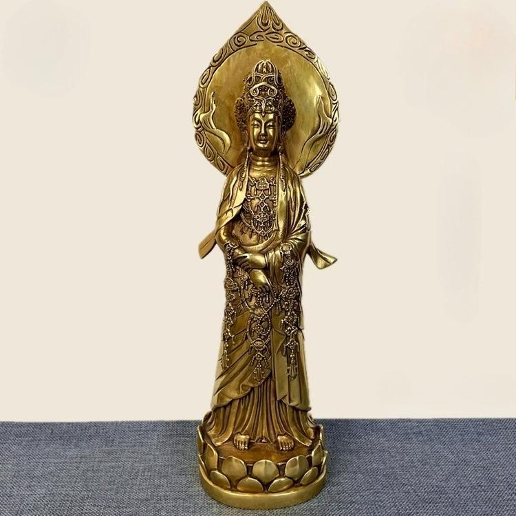 Feng Shui Brass Ornaments Guanyin Bodhisattva Counting Beads Buddha Statue