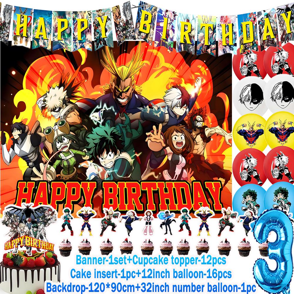 Anime My Hero Academia Theme Kids Birthday Party Supplies Latex Balloon Cake Topper Banner Backdrop Decoration Baby Shower Prop