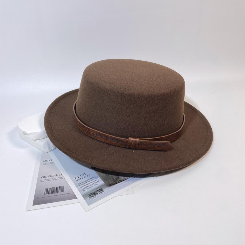 Woolen retro flat hat men's autumn and winter versatile fashion temperament British style gentleman's hat high-end top hat women