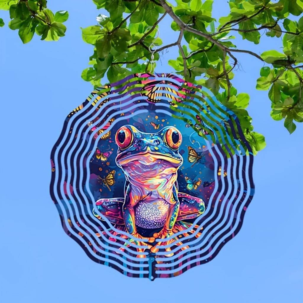 10 Inch Frog Neon Wind Spinner 3D Kinetic Metal Hanging Sculpture with 360 Rotating Hook for Outdoor Garden Yard Patio Decor Unique Gift