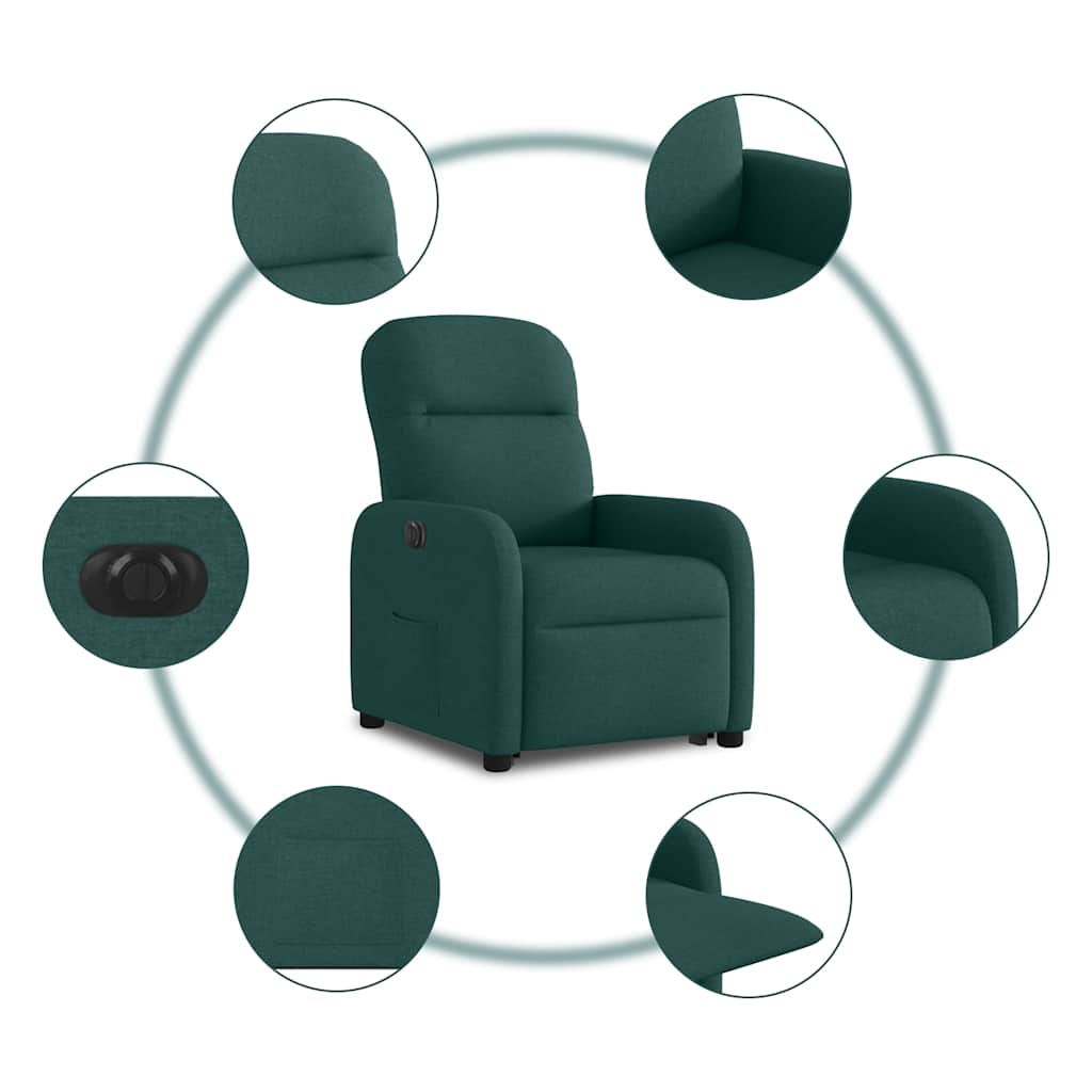 Electric Recliner Chair with Rising Function Dark Green Fabric