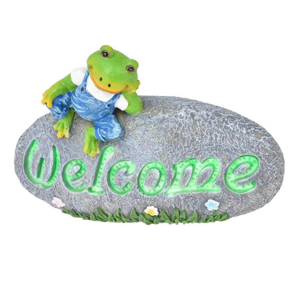 Приветственная лягушка, светящаяся садовая декорация, смоляные поделки, украшение для патио, двора, лужайки, животных