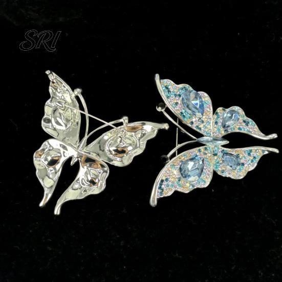 Rhinestone Badge Jewelry Women Brooch Butterfly Shape Dazzling Inlays Suit Lapel Pin Dress Sweater Scarf Party Dating Accessory Secure Clasp