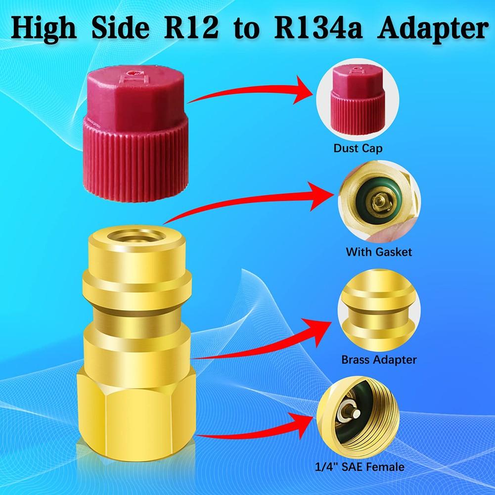 Адаптер порта для модернизации R12 до R134A Комплект с синей/красной крышкой и заправочным клапаном