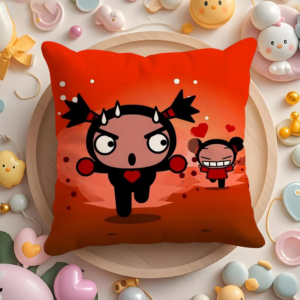 Кавайная Наволочка для Подушки с Аниме P-Pucca Плюшевая Ткань Мягкая Двусторонняя Печать Чехол для Подушки на Диван Стойкая к Выцветанию Домашний Декор Подарок