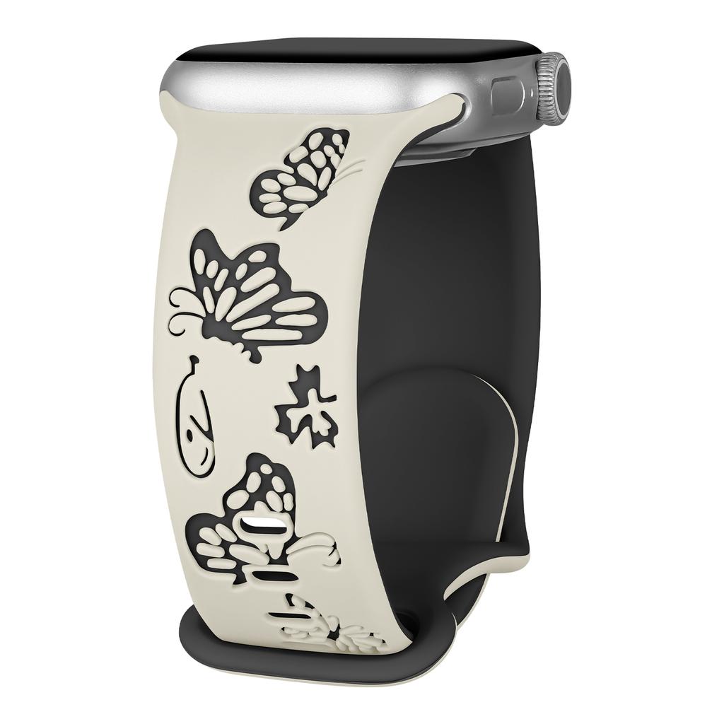 Гравированный ремешок для Apple Watch Band 45мм 44мм 42мм 41мм 40мм 49мм 46мм Силиконовый Correa Браслет Серия 10 8 9 7 SE 6 5 4 Ultra 2