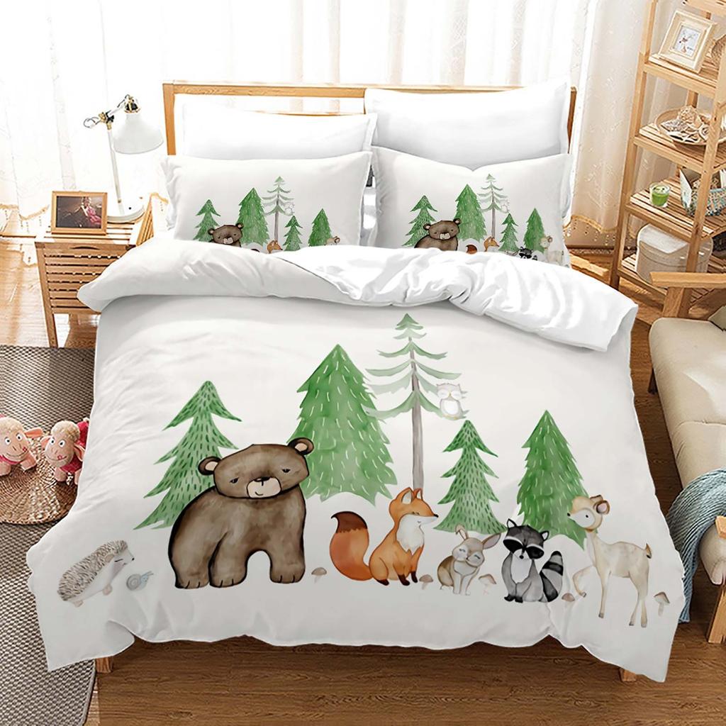Акварельный мультяшный принт с животными Комплект пододеяльника Твин Фул Квин Кинг Детское постельное белье Одеяло Комплекты постельного белья Покрывало